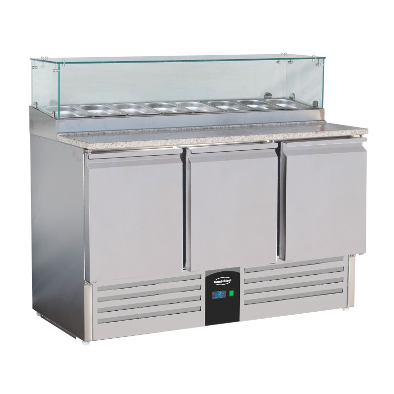 TABLE PRÉP POUR PIZZA 3 PORTES - 1368x700x1180 mm