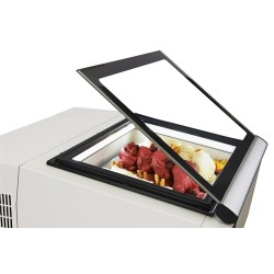 MODÈLE DE TABLE VITRINE À CREME GLACÉE BLANC S'OUVRE DU CÔTÉ FONCTIONNEMENT - 670x750x375 mm