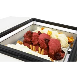 MODÈLE DE TABLE VITRINE À CREME GLACÉE BLANC S'OUVRE DU CÔTÉ FONCTIONNEMENT - 670x750x375 mm