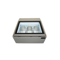 MODÈLE DE TABLE VITRINE À CREME GLACÉE BLANC S'OUVRE DU CÔTÉ FONCTIONNEMENT - 670x750x375 mm