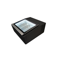 MODÈLE DE TABLE VITRINE À CREME GLACÉE NOIR S'OUVRE DU CÔTÉ FONCTIONNEMENT - 670x750x375 mm