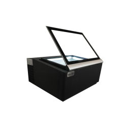 MODÈLE DE TABLE VITRINE À CREME GLACÉE NOIR S'OUVRE DU CÔTÉ FONCTIONNEMENT - 670x750x375 mm