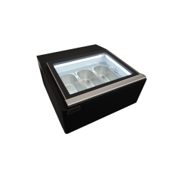 MODÈLE DE TABLE VITRINE À CREME GLACÉE NOIR S'OUVRE DU CÔTÉ FONCTIONNEMENT - 670x750x375 mm