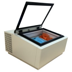 MODÈLE DE TABLE VITRINE À CREME GLACÉE BLANC S'OUVRE DU CÔTÉ CLIENT - 670x750x375 mm