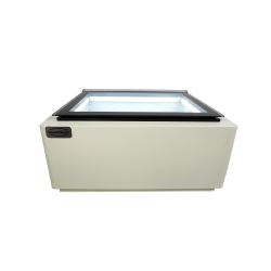 MODÈLE DE TABLE VITRINE À CREME GLACÉE BLANC S'OUVRE DU CÔTÉ CLIENT - 670x750x375 mm