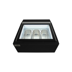 MODÈLE DE TABLE VITRINE À CREME GLACÉE NOIR S'OUVRE DU CÔTÉ CLIENT - 670x750x375 mm