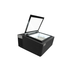 MODÈLE DE TABLE VITRINE À CREME GLACÉE NOIR S'OUVRE DU CÔTÉ CLIENT - 670x750x375 mm