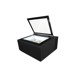 MODÈLE DE TABLE VITRINE À CREME GLACÉE NOIR S'OUVRE DU CÔTÉ CLIENT - 670x750x375 mm