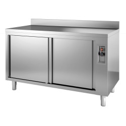 Meuble bas inox bord relevé chauffant - PROF 700 mm - LARG 1200 à 2000 mm
