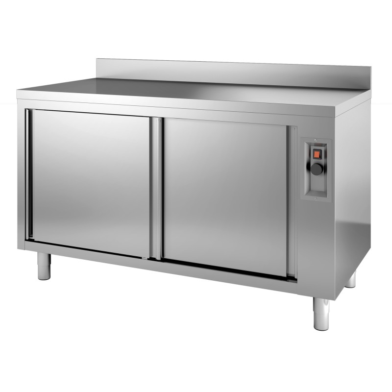 Meuble bas inox bord relevé chauffant - PROF 700 mm - LARG 1200 à 2000 mm