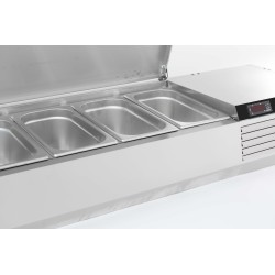 Saladette réfrigérée à poser avec couvercle en acier inox 1/4 GN x 6 - 1500 x 335 x 225 mm