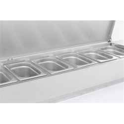 Saladette réfrigérée à poser avec couvercle en acier inox 1/4 GN x 6 - 1500 x 335 x 225 mm
