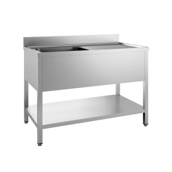 Plonge sur pieds avec étagère démontable  -Profondeur 600 mm - Hauteur 850 mm -  Combisteel
