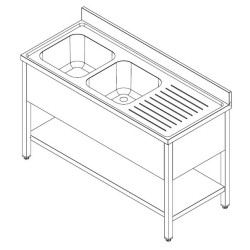 Plonge sur pieds avec étagère démontable  -Profondeur 600 mm - Hauteur 850 mm -  Combisteel
