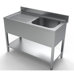 Plonge inox 1 bac avec dosseret avec étagère et égouttoir à gauche- 1200 x 600 x 850 mm