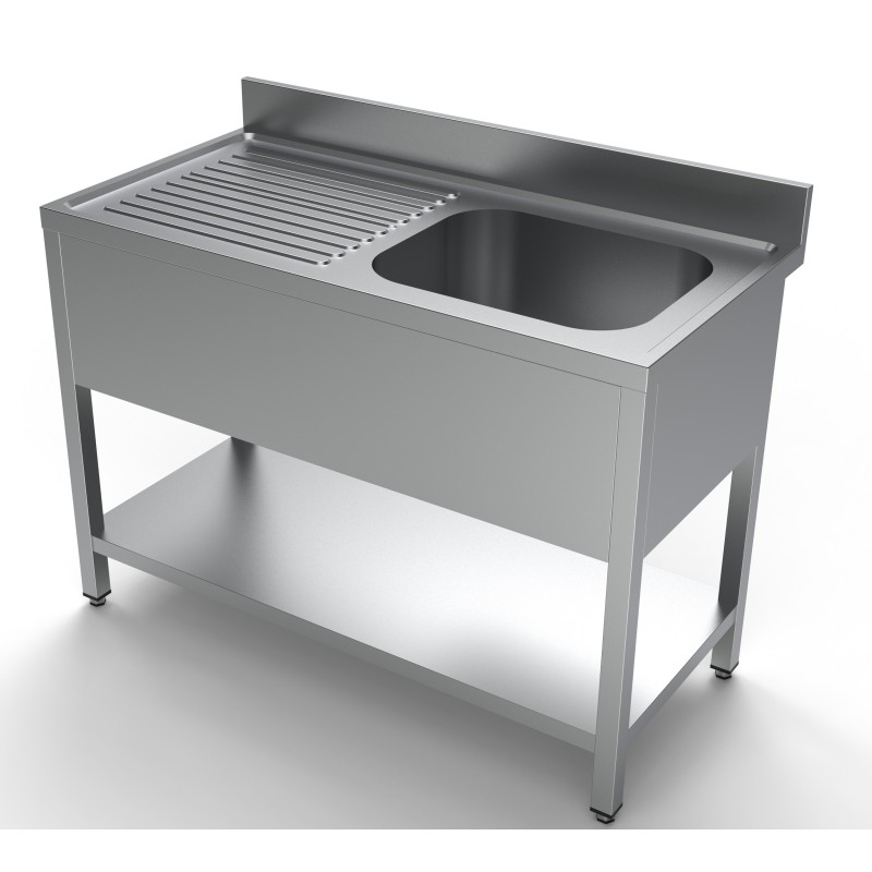 Plonge inox 1 bac avec dosseret avec étagère et égouttoir à gauche- 1200 x 600 x 850 mm