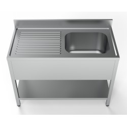 Plonge inox 1 bac avec dosseret avec étagère et égouttoir à gauche- 1200 x 600 x 850 mm