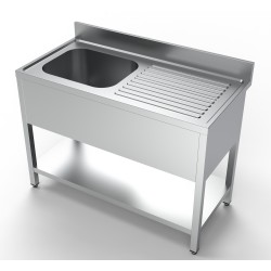 Plonge inox 1 bac avec dosseret avec étagère et égouttoir à droite - 1200 x 600 x 850 mm