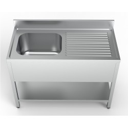 Plonge inox 1 bac avec dosseret avec étagère et égouttoir à droite - 1200 x 600 x 850 mm