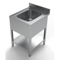 Plonge inox 1 bac avec dosseret avec étagère - 600 x 700 x 850 mm