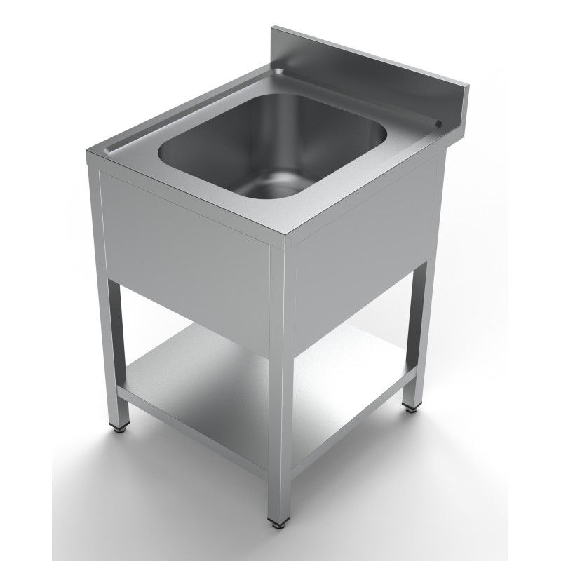 Plonge inox 1 bac avec dosseret avec étagère - 600 x 700 x 850 mm
