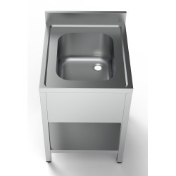 Plonge inox 1 bac avec dosseret avec étagère - 600 x 700 x 850 mm