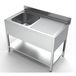 Plonge inox 1 bac à gauche avec dosseret et étagère - 1200 x 700 x 850 mm