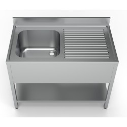 Plonge inox 1 bac à gauche avec dosseret et étagère - 1200 x 700 x 850 mm