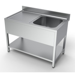 Plonge inox 1 bac à droite avec dosseret et étagère - 1200 x 700 x 850 mm