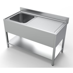 Plonge inox 1 bac à gauche avec dosseret et étagère - 1400 x 700 x 850 mm
