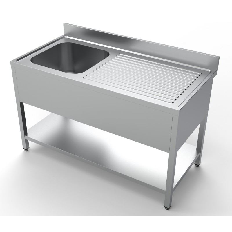 Plonge inox 1 bac à gauche avec dosseret et étagère - 1400 x 700 x 850 mm