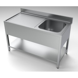 Plonge inox 1 bac à droite avec dosseret et étagère - 1400 x 700 x 850 mm