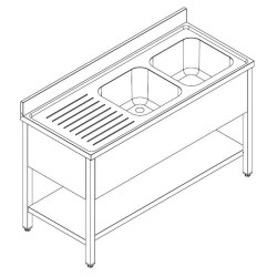 Plonge sur pieds avec étagère démontable - Profondeur 700 mm Hauteur 850 mm - Différentes dimensions - Combisteel