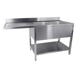 Plonge pour lave-vaisselle avec égouttoir à gauche 2 bacs  - 1600 x 700 x 850 mm - Combisteel