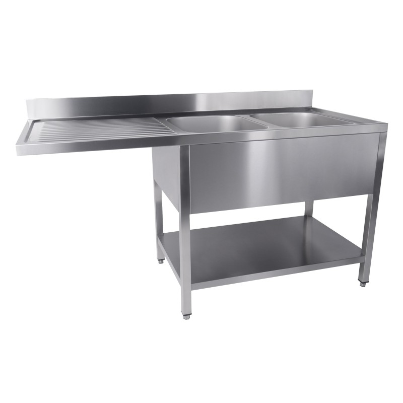 Plonge pour lave-vaisselle avec égouttoir à gauche 2 bacs  - 1600 x 700 x 850 mm - Combisteel