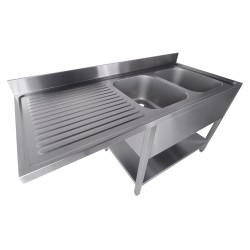 Plonge pour lave-vaisselle avec égouttoir à gauche 2 bacs  - 1600 x 700 x 850 mm - Combisteel