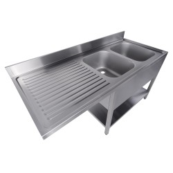 Plonge pour lave-vaisselle avec égouttoir à gauche 2 bacs  - 1600 x 700 x 850 mm - Combisteel