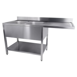 Plonge pour lave-vaisselle avec égouttoir à droite et 2 bacs  - 1600 x 700 x 850 mm - Combisteel