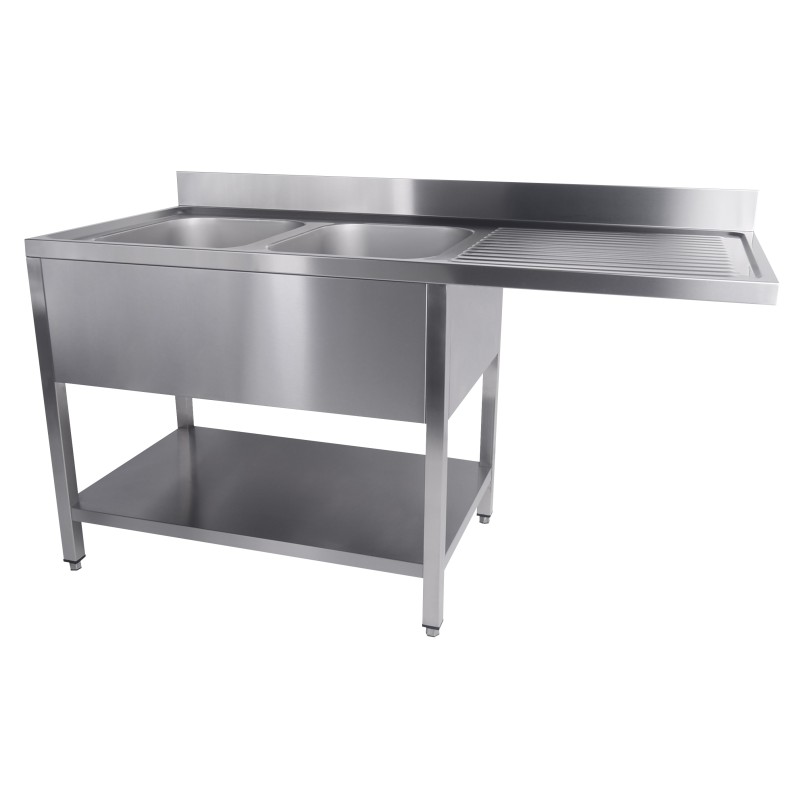 Plonge pour lave-vaisselle avec égouttoir à droite et 2 bacs  - 1600 x 700 x 850 mm - Combisteel
