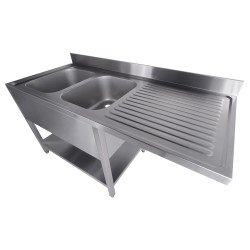 Plonge pour lave-vaisselle avec égouttoir à droite et 2 bacs  - 1600 x 700 x 850 mm - Combisteel