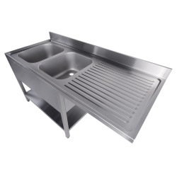 Plonge pour lave-vaisselle avec égouttoir à droite et 2 bacs  - 1600 x 700 x 850 mm - Combisteel