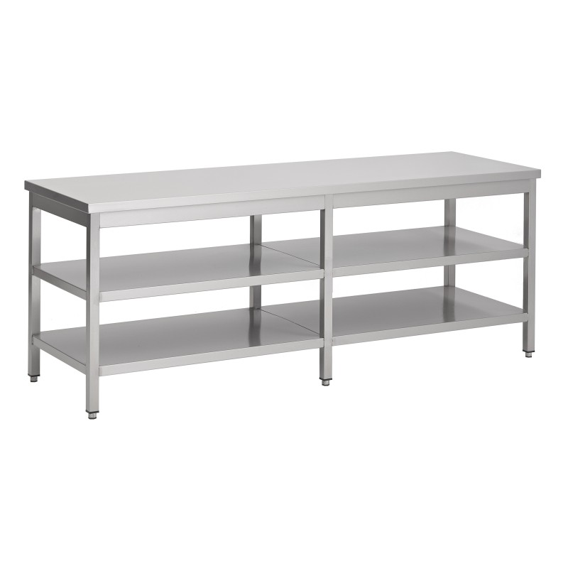 Table de travail centrale avec 1 étagère inférieure et 1 étagère intermédiaire - Profondeur 600 - Différentes dimensions