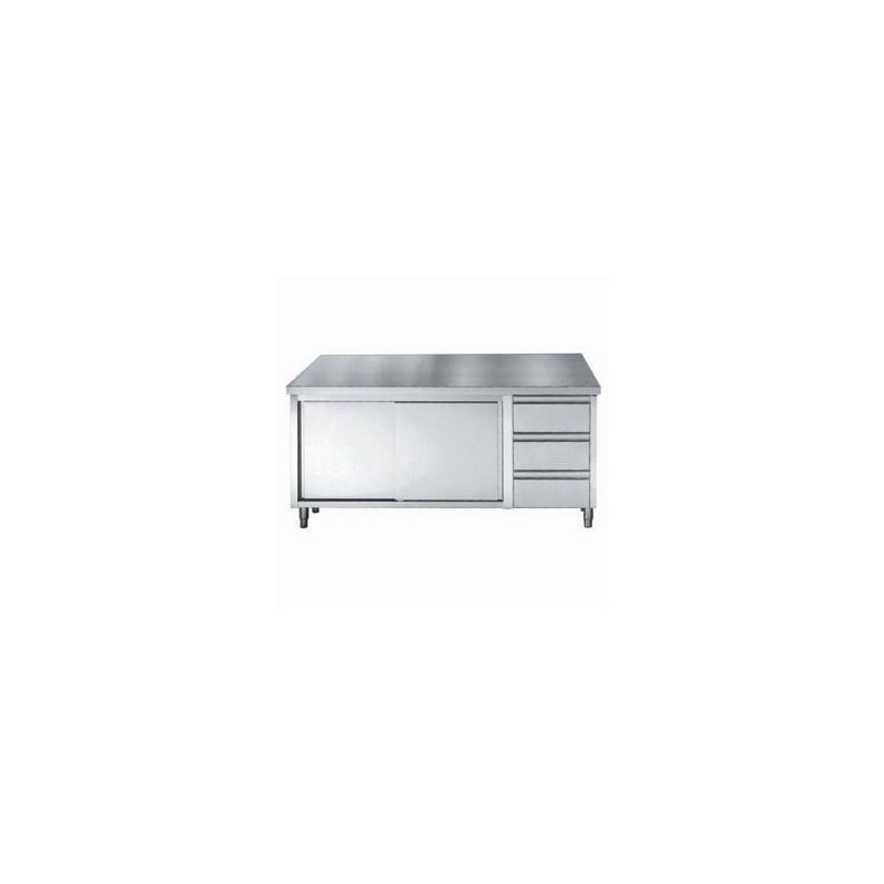 Table de travail avec portes coulissantes et 3 tiroirs - profondeur 700 hauteur 850/900 mm - COMBISTEEL