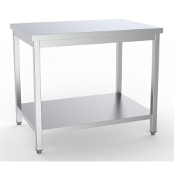 Table inox de travail centrale avec étagère intermédiaire démontable 700 x 700 x 850 mm