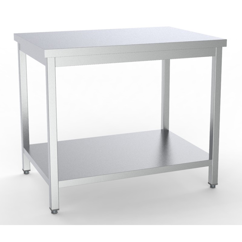 Table inox de travail centrale avec étagère intermédiaire démontable 700 x 700 x 850 mm