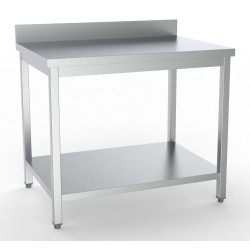 Table inox de travail démontable avec dosseret et étagère - 900 x 700 x 850 mm