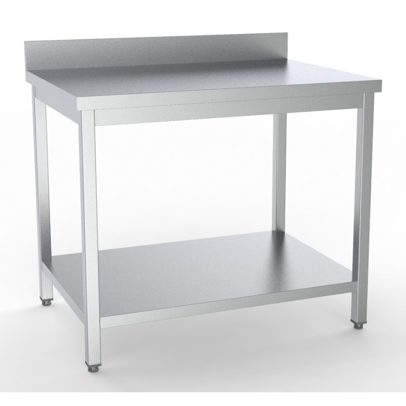 Table inox de travail démontable avec dosseret et étagère - 2000 x 700 x 850 mm