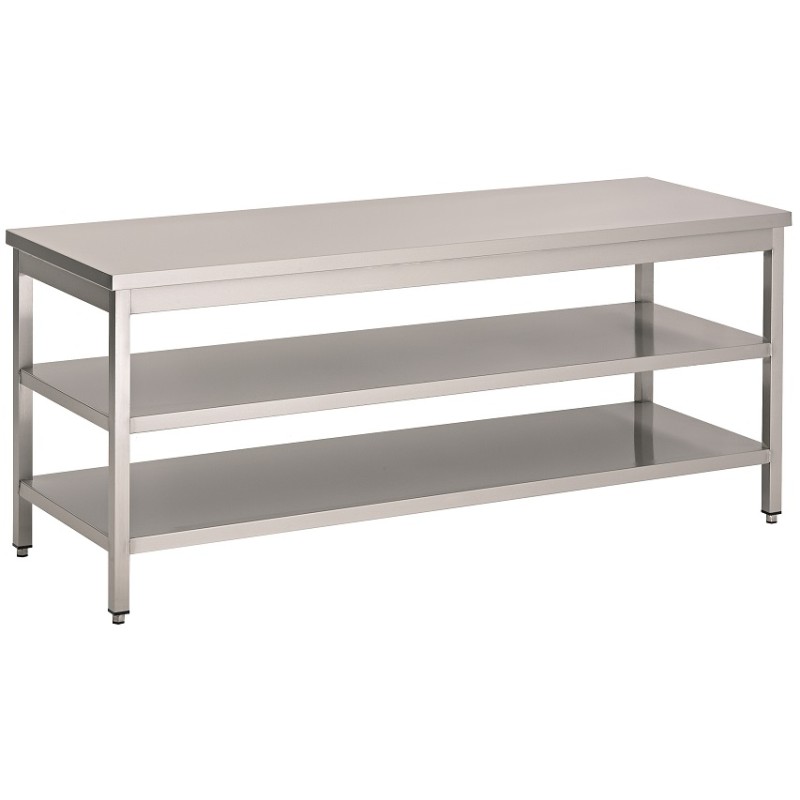 Table de travail centrale avec 1 étagère inférieure et 1 étagère intermédiaire - Profondeur 800 - Différentes dimensions