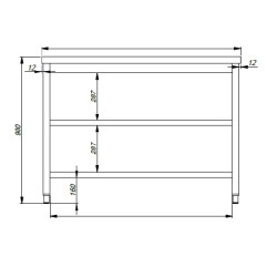 Table de travail centrale avec 1 étagère inférieure et 1 étagère intermédiaire - Profondeur 800 - Différentes dimensions