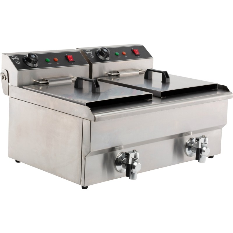 Friteuse électrique - 2 x 8 litres - avec robinet de vidange - Combisteel